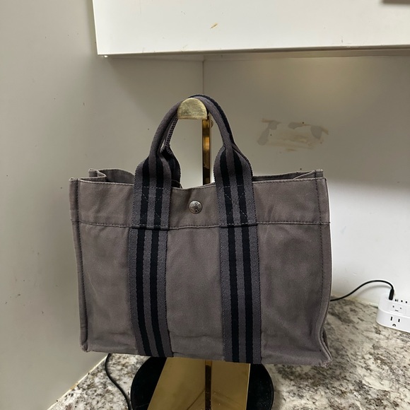 HERMES Gray Canvas Tote Bag - Picture 1 of 7